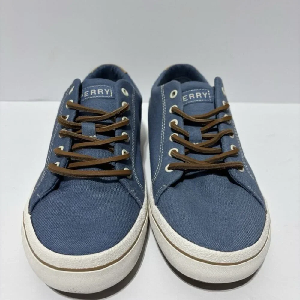 Sperry Men’s Striper LTT Linen Blue Canvas Sneakers, Size 6 M